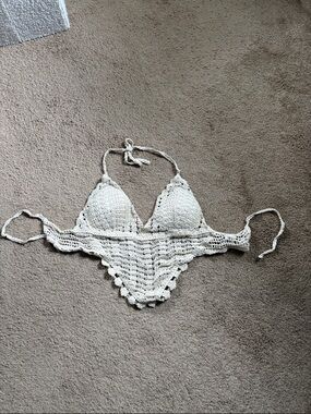 Crochet Triangle Bralette halter Top - Cream